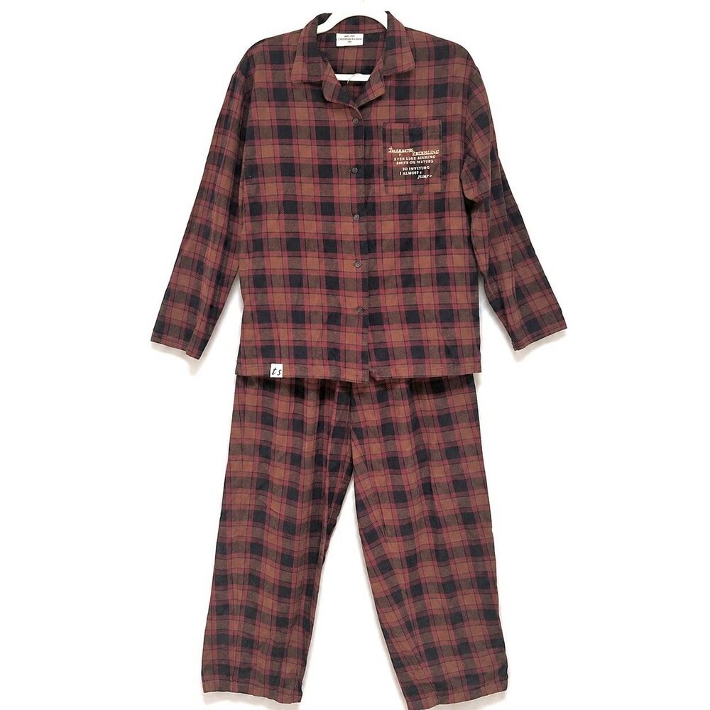 Taylor Swift Evermore Album Plaid Flannel Pajama Set Women M Cotton Lounge